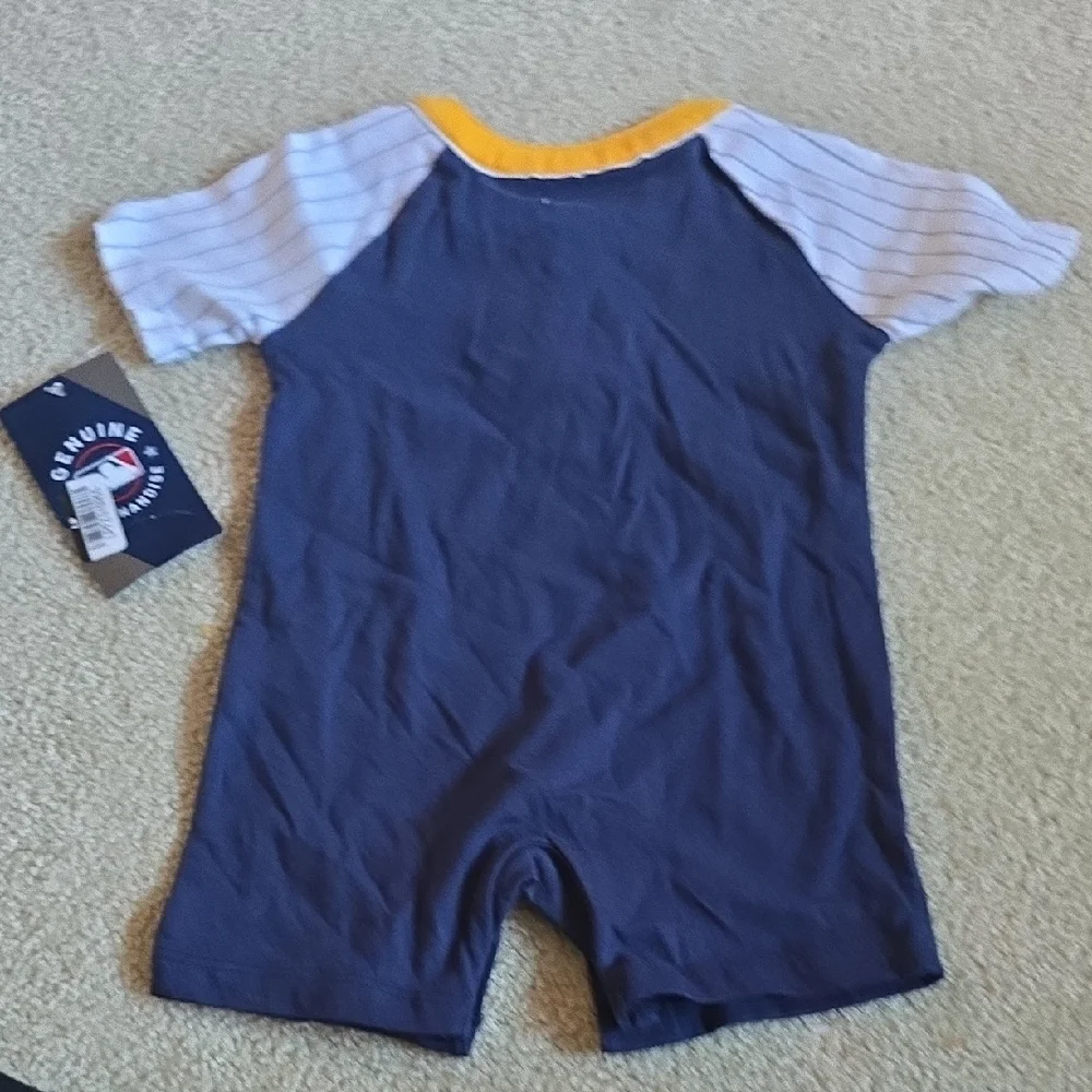 Genuine Merchandise Navy and Yellow Infant Short Sleeve Romper